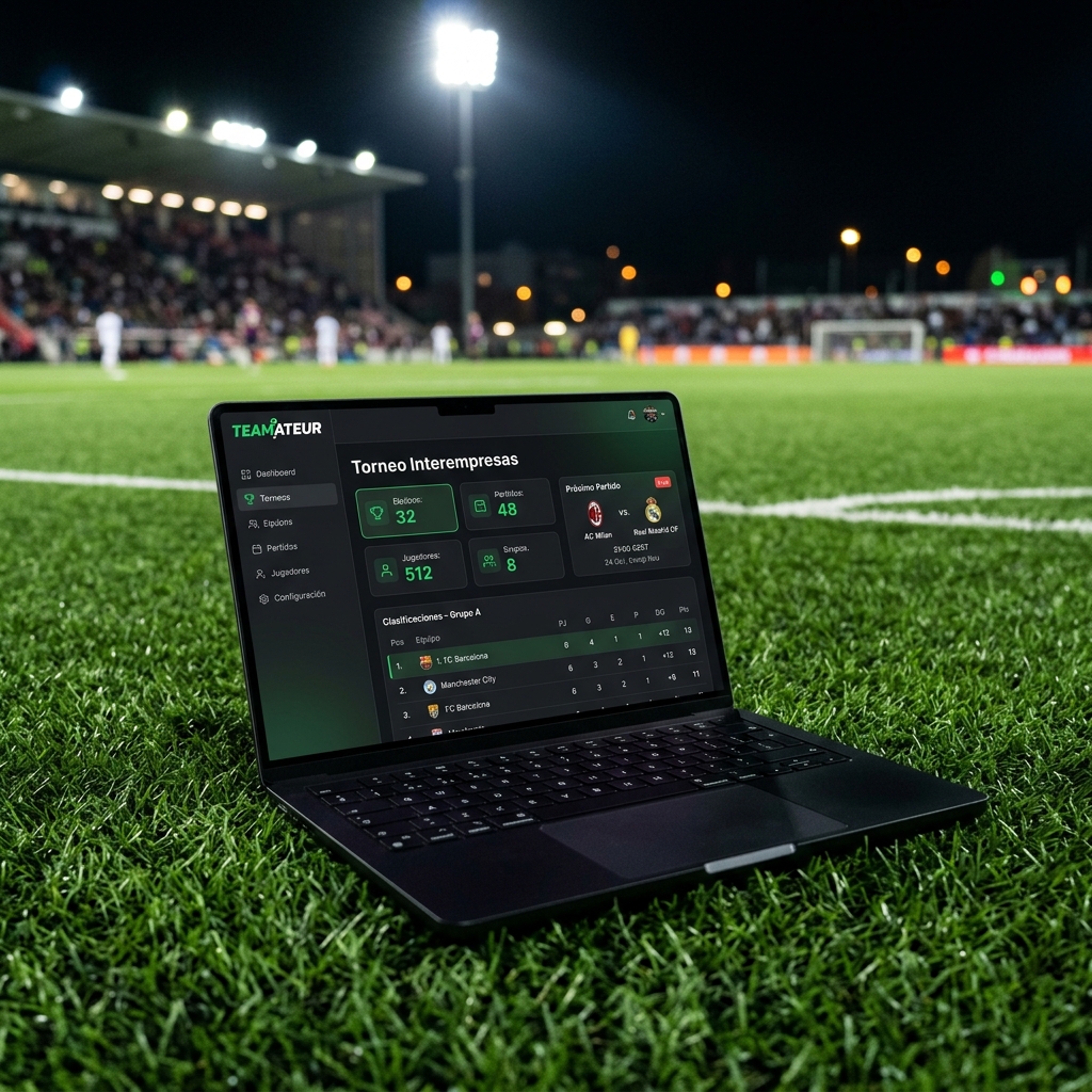 Panel del software de Teamateur para organizar torneos de fútbol